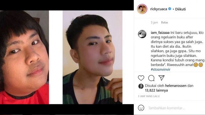 Ricky Cuaca membela Tya Ariestya di Instagram.