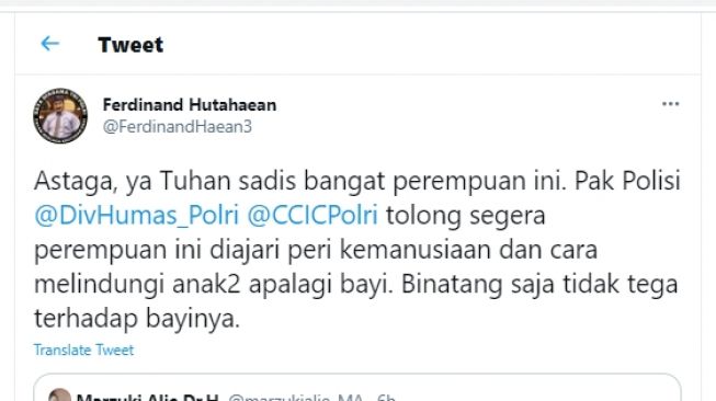 Cuitan Ferdinand Hutahaean soal video penyiksaan anak.[Twitter/@FerdinandHaean3]