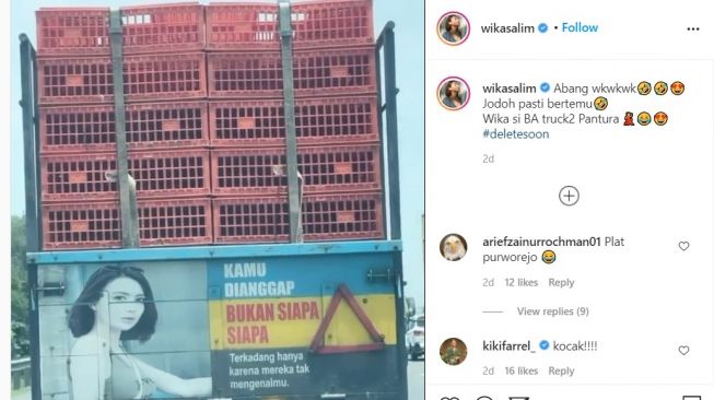 Wika Salim pergoki bak truk yang terpampang wajah dirinya (Instagram)