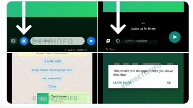 Fitur baru untuk WhatsApp: self-destruction photos [screenshot Twitter @WABetaInfo].