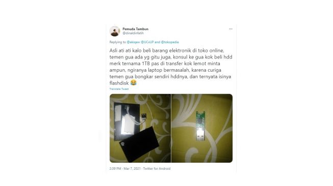 Curhatan warganet beli hard disk dapetnya zonk. [Twitter]