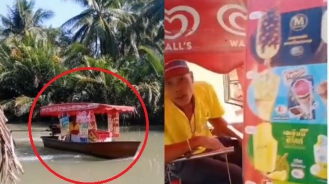 Dijual Pakai Kapal, Video Pedagang Es Krim di Atas Sungai Ini Jadi Sorotan