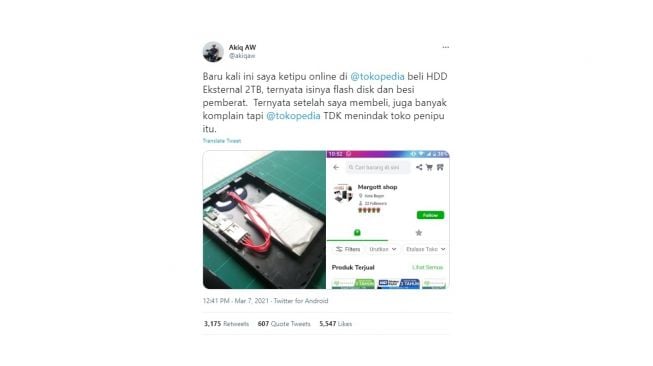 Curhatan warganet beli hard disk dapetnya zonk. [Twitter]