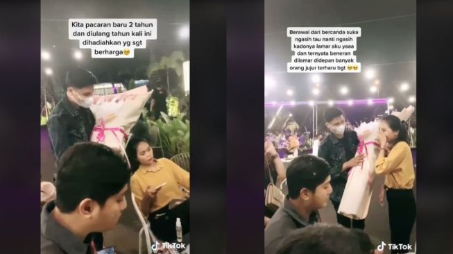 Awalnya Bercanda, Viral Wanita Ini Dilamar Pacar saat Ultah (tiktok.com/@maynizar_)