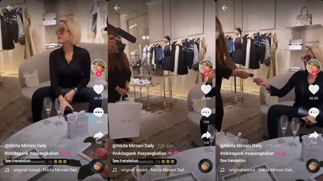 Nikita Mirzani habiskan uang nyaris Rp97 juta sekali belanja di butik DIOR. (TikTok/@nikitamirzanimawardi_17)