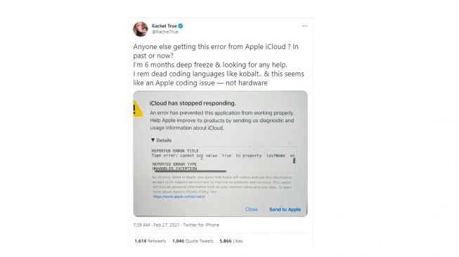 iCloud terkunci. [Twitter]