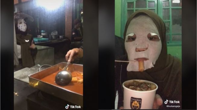 Masih Pakai Masker Kecantikan, Perempuan Ini Malah Santai Jajan (tiktok.com/@kuisengaja)