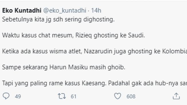 Singgung Kaesang, Eko Kuntadhi Ingatkan Habib Rizieq Pernah Ghosting Juga