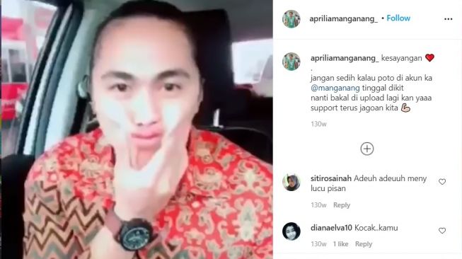 Gaya unyu Aprilia Manganang di dalam kabin mobil (Instagram)