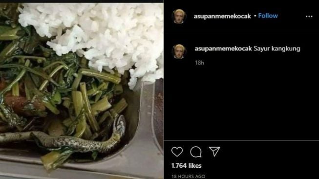 Temuan wujud tak terduga di dalam sayur kangkung. (Instagram/@asupanmemekocak)