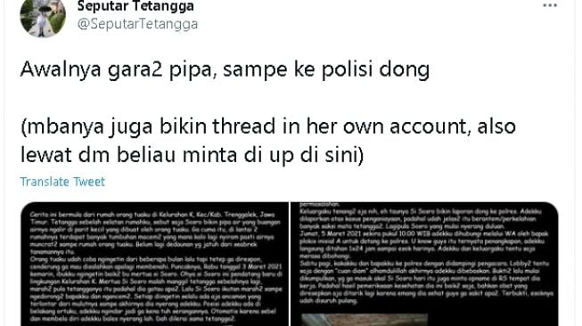 Ribur dengan tetangga gegara pipa buangan air dan tanaman di loteng (twitter.com/@SeputarTetangga)