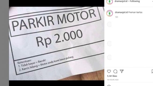 Karcis motor dengan peringatan keras. [Instagram/@dramaojol.id]