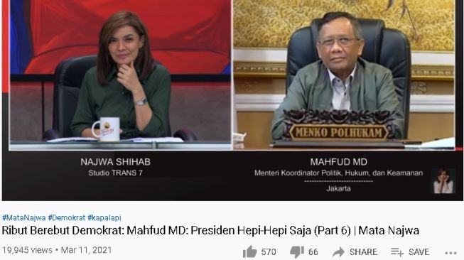 Pernyataan Mahfud MD soal tanggapan presiden terhadap Moeldoko dan Demokrat (Youtube)