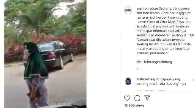 Aksi emak-emak ngebet nonton syuting ikatan cinta (instagram.com/@memomedsos)