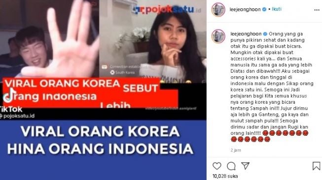 Video cowok Korea hina orang Indonesia bikin Lee Jeong Hoon murka. (Instagram/leejeonghoon)