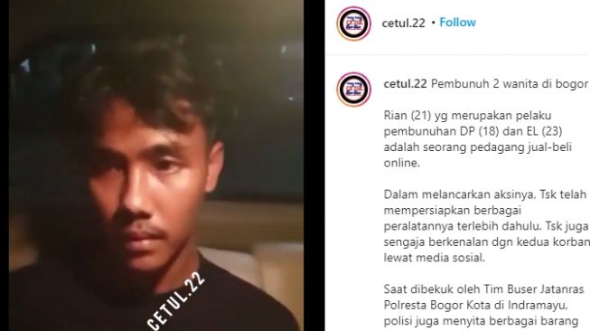 Pengakuan Muhammad Rian Pembunuh 2 Wanita di Bogor Karena Benci Perempuan