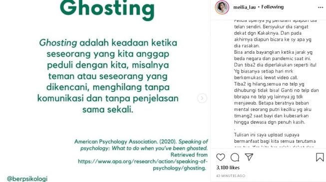 Curhat terbaru ibunda Felicia Tissue (instagram.com/@meilia_lau)