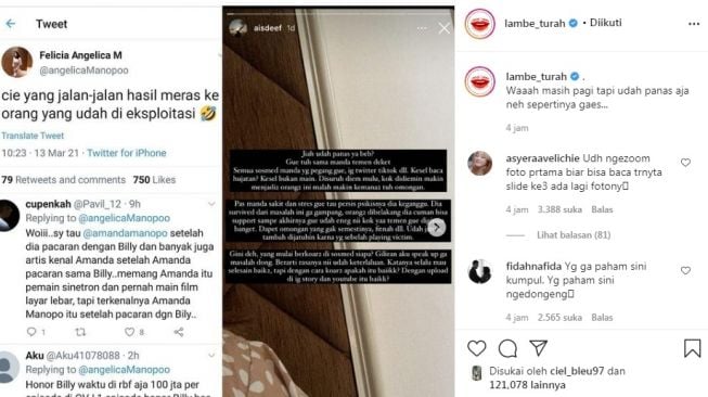 Unggahan soal Amanda Manopo [Instagram/@lambe_turah]