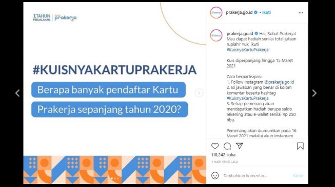 Cara Ikut Kuis Kartu Prakerja Hadiah Total Rp 10 Juta