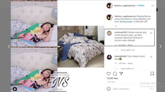 Harga Sprei Nagita Slavina.[Instagram/@fashion_nagitaslavina]