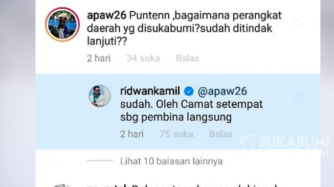 Gubernur Jawa Barat RIdwan Kamil menanggapi desakan warga mengenai oknum aparat desa yang memarahi guru yang mengunggah konten jalan rusak di Sukabumi. [Tangkapan Layar]