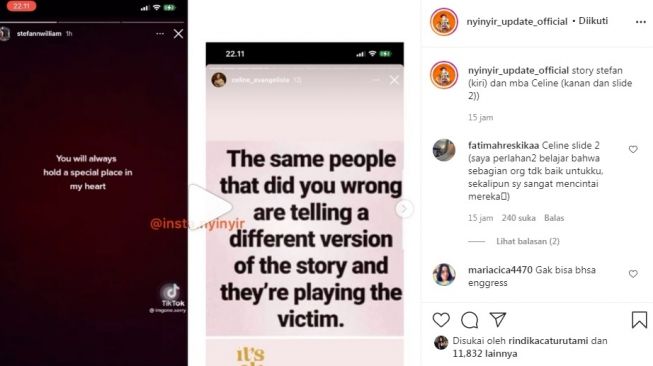 Unggahan soal Stefan William dan Celine Evangelista [Instagram/@nyinyir_update_official]