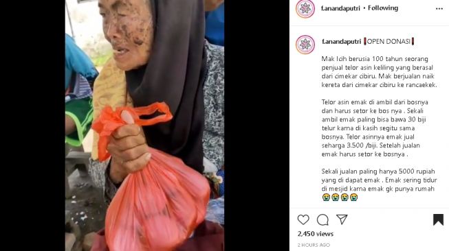 Kisah nenek berusia 100 tahun yang masih berjualan telur (instagram.com/@f.anandaputri)