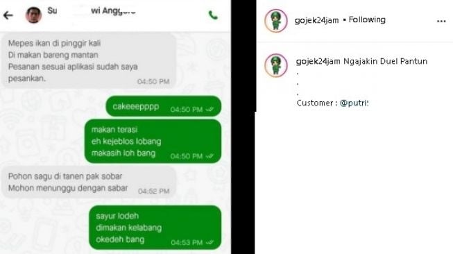 Ojol ajak customer adu pantun. (Instagram/@gojek24jam)