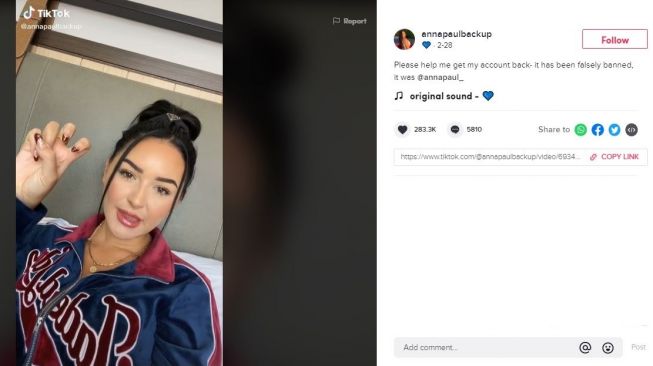 Kerja Jualan Konten Dewasa, Wanita Ini Diblokir dari TikTok (tiktok.com/@annapaulbackup)