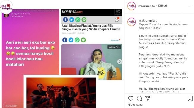 Unggahan soal Young Lex [Instagram/@makrumpita]