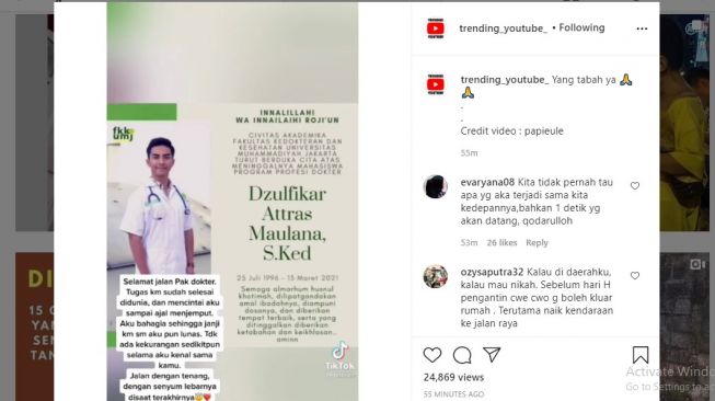 Viral kisah haru wanita dan seorang dokter.[Instagram/@trending_youtube]