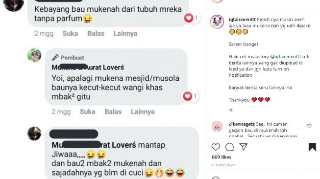 Komentar berbau fetish mukena musala (instagram.com/@igtainmenttt)