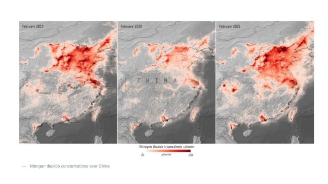 Tingkat nitrogen dioksida di China. [ESA]