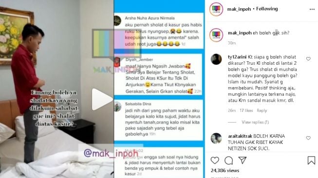 Video pria salat di atas kasur empuk (instagram.com/@mak_inpoh)