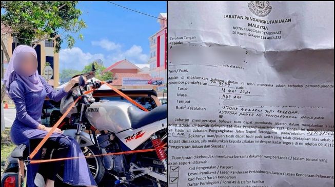 Hijabers dikirimi surat tilang usai berfoto dengan motor klasik. (Facebook/Kaki Bisnes Viral)