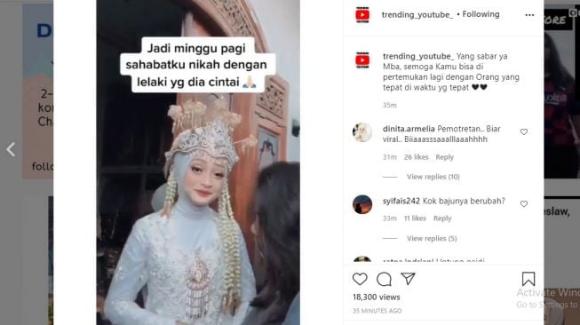 Viral kisah wanita batal nikah gegara pasangan tak hadir saat akad.[Instagram/@trending_youtube_]