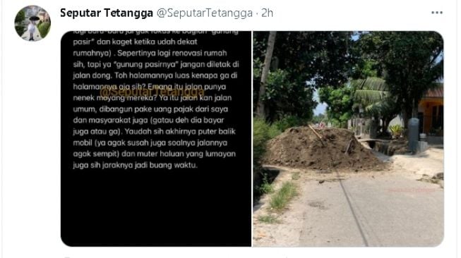 Gundukan pasir tetangga yang sedang renovasi rumah (twitter.com/SeputarTetangga)