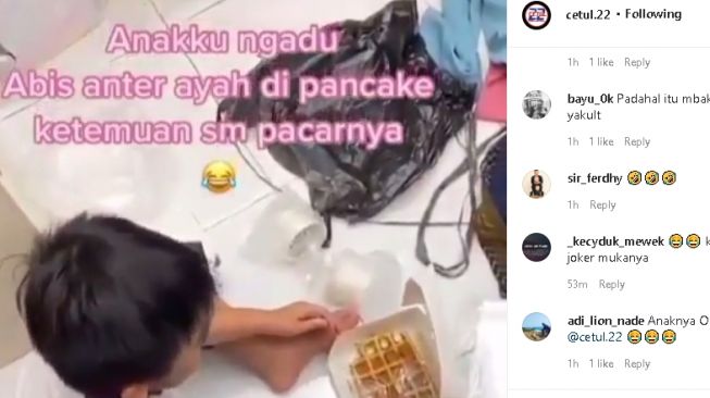 Anak mengadu ke ibu habis antar ayah ketemu pacar (instagram.com/@cetul.22)