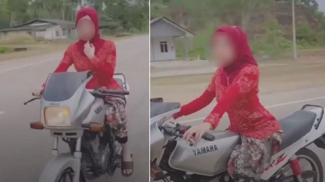 Seorang Wanita Kendarai Motor Cuma Pakai Kebaya, Terancam Denda Rp 10 Juta