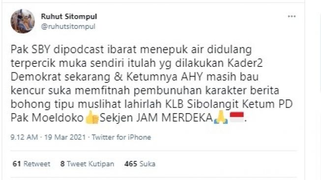 Ruhut Sitompul menyebut Ketua Umum Partai Demokrat Agus Harimurti Yudhoyono atau AHY bau kencur.