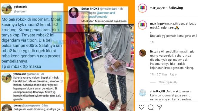 Kasir minimarket selamatkan wanita dari aksi gendam (instagram.com/@mak_inpoh)