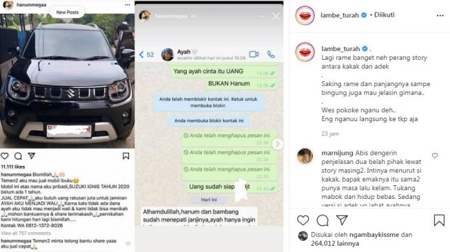 Unggahan soal Hanum Mega [Instagram/@lambe_turah]