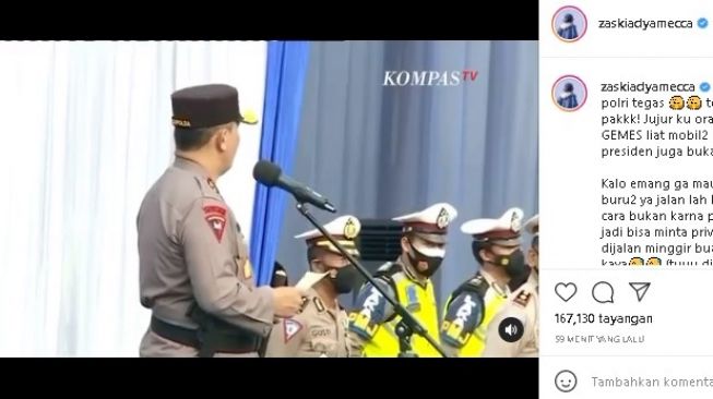 Zaskia Adya Mecca sentil mobil mewah yang minta kawalan polisi. (Instagram/@zaskiaadyamecca)