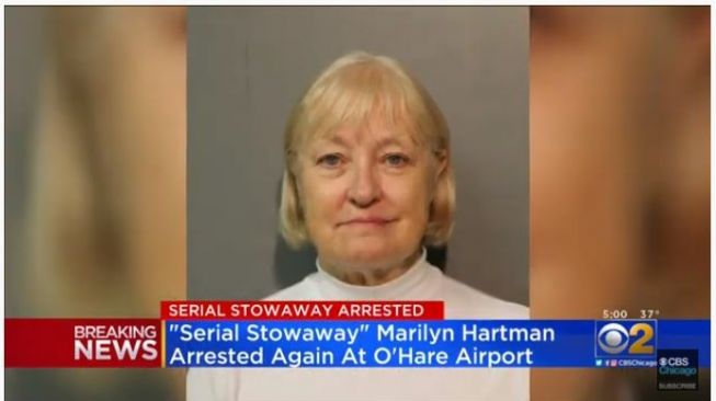 Marilyn Hartman, penumpang gelap paling produktif di AS. (Youtube/CBS Chicago)