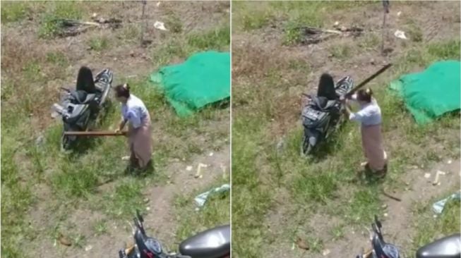 Sepeda Motor Remuk Digebuk Istri, Diduga Sering Dipakai Suami Bonceng Cewek