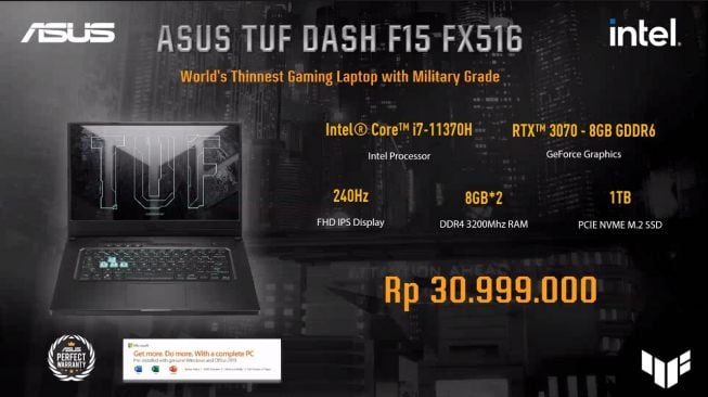 Laptop gaming Asus TUF Dash F15 (FX516). [Asus Indonesia]