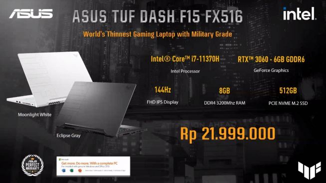 Laptop gaming Asus TUF Dash F15 (FX516). [Asus Indonesia]