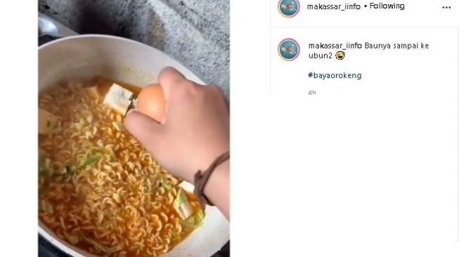 Warganet masak mie korea tak sengaja ambil telur busuk. (Instagram/@makassar_iinfo)