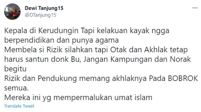 Cuitan Dewi Tanjung sindir pendukung Habib Rizieq [@DTanjung15]