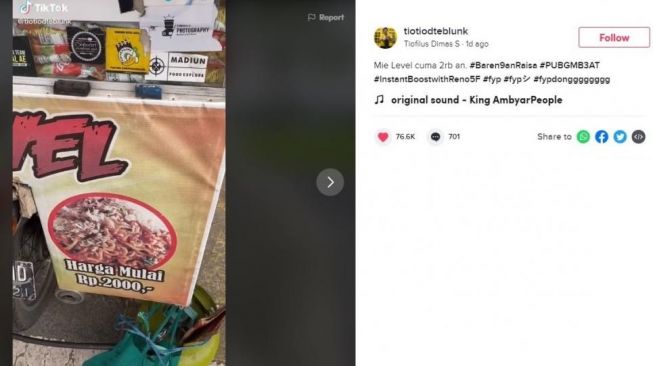 Mie level seharga karcis parkir. [TikTok/ @tiotiodteblunk]